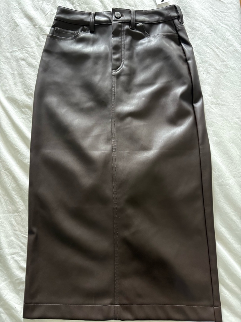 DKNY Chocolate Faux Leather Pencil Skirt